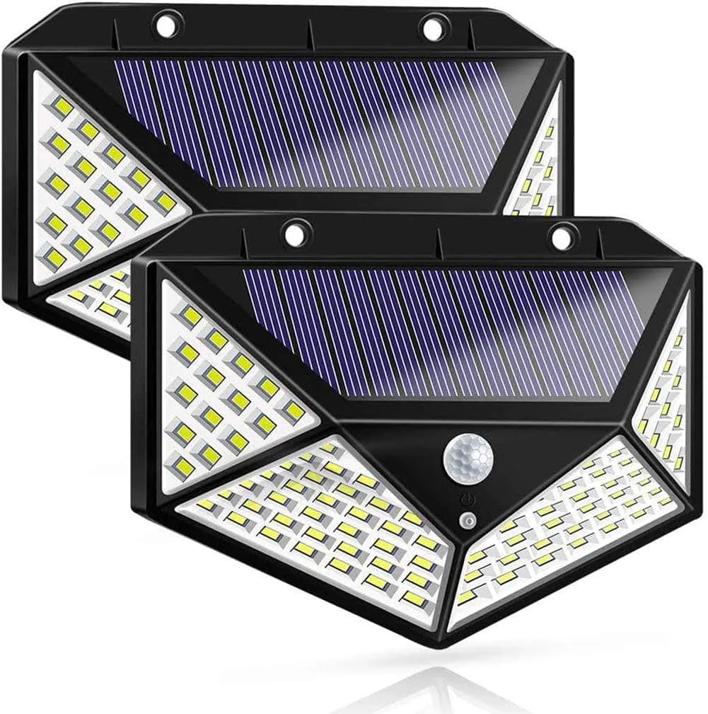 100 Waterproof Led Motion Sensor Solar Security Lights Outdoor (2-Pack)