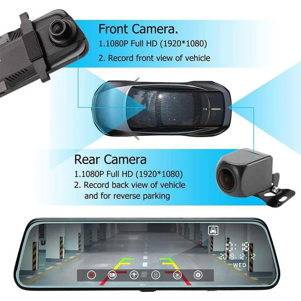 1080p Car Dash Cam Night Vision 10-inch Full Screen 170-degree