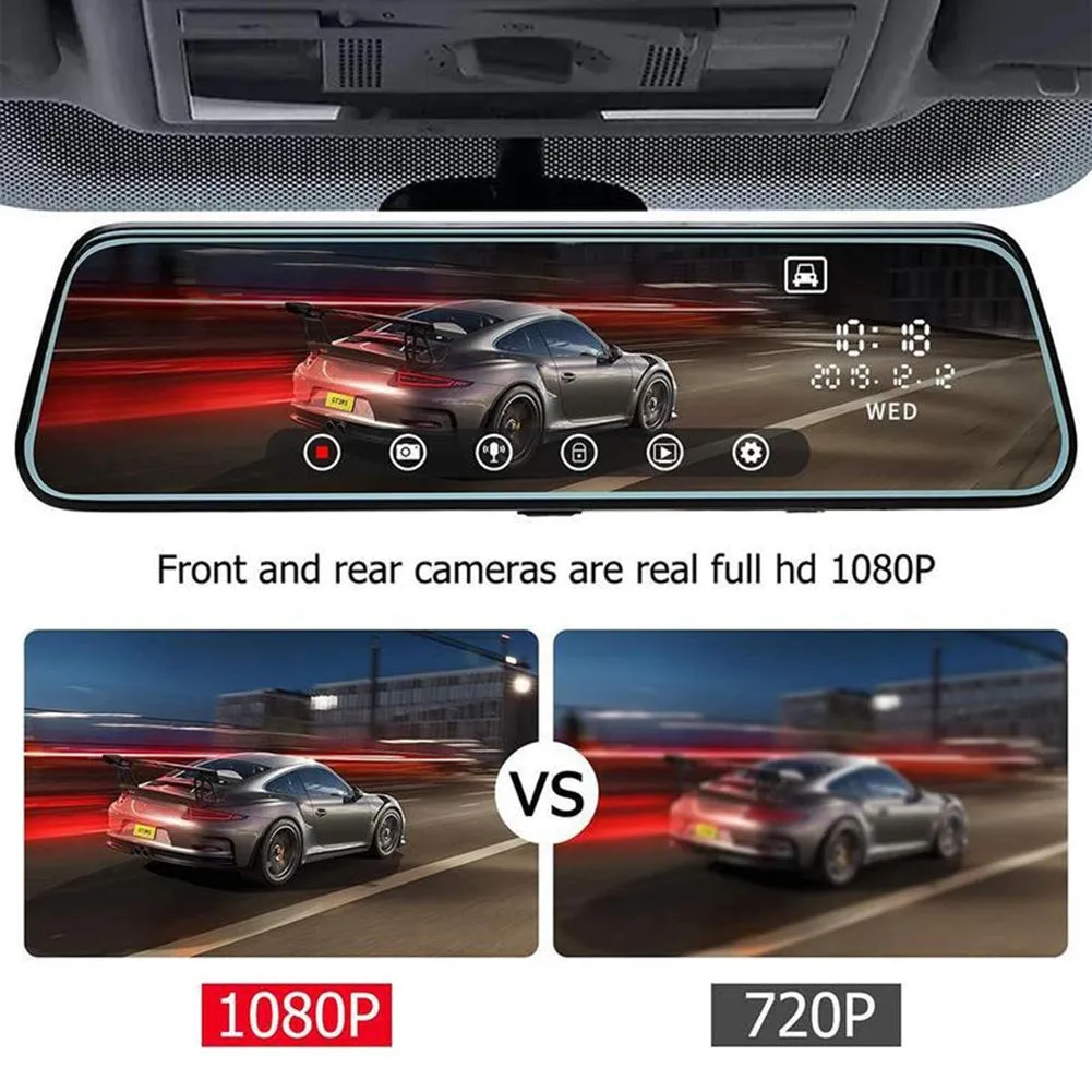 1080p Car Dash Cam Night Vision 10-inch Full Screen 170-degree