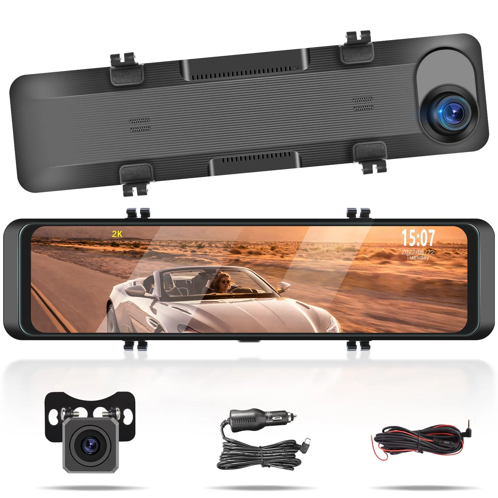 10.88 Inch 2k Mirror Dash Cam Backup Camera Front Rear Dual