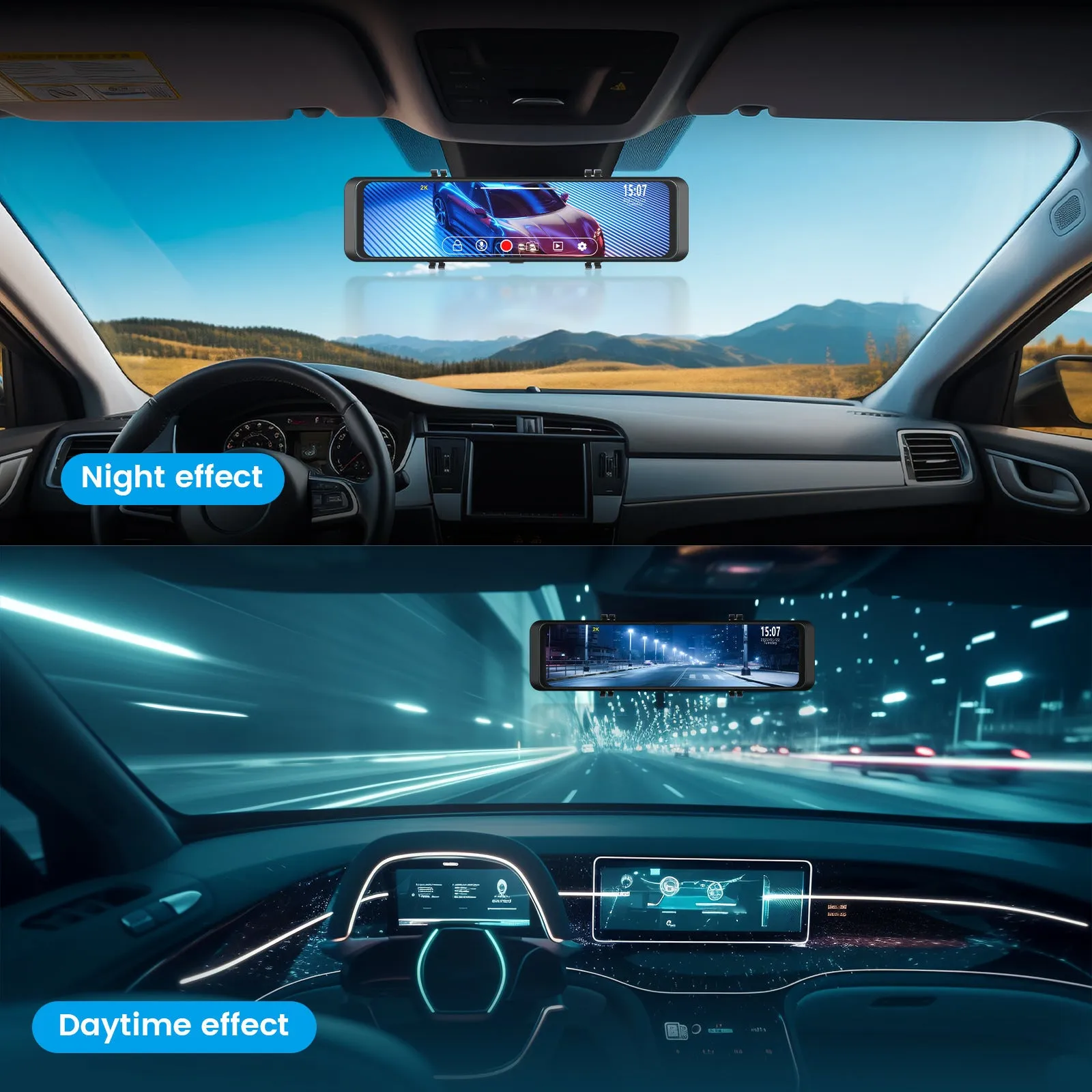 10.88 Inch 2k Mirror Dash Cam Backup Camera Front Rear Dual