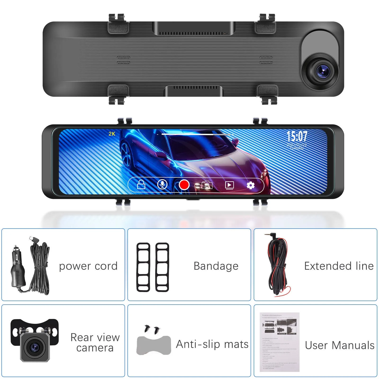 10.88 Inch 2k Mirror Dash Cam Backup Camera Front Rear Dual
