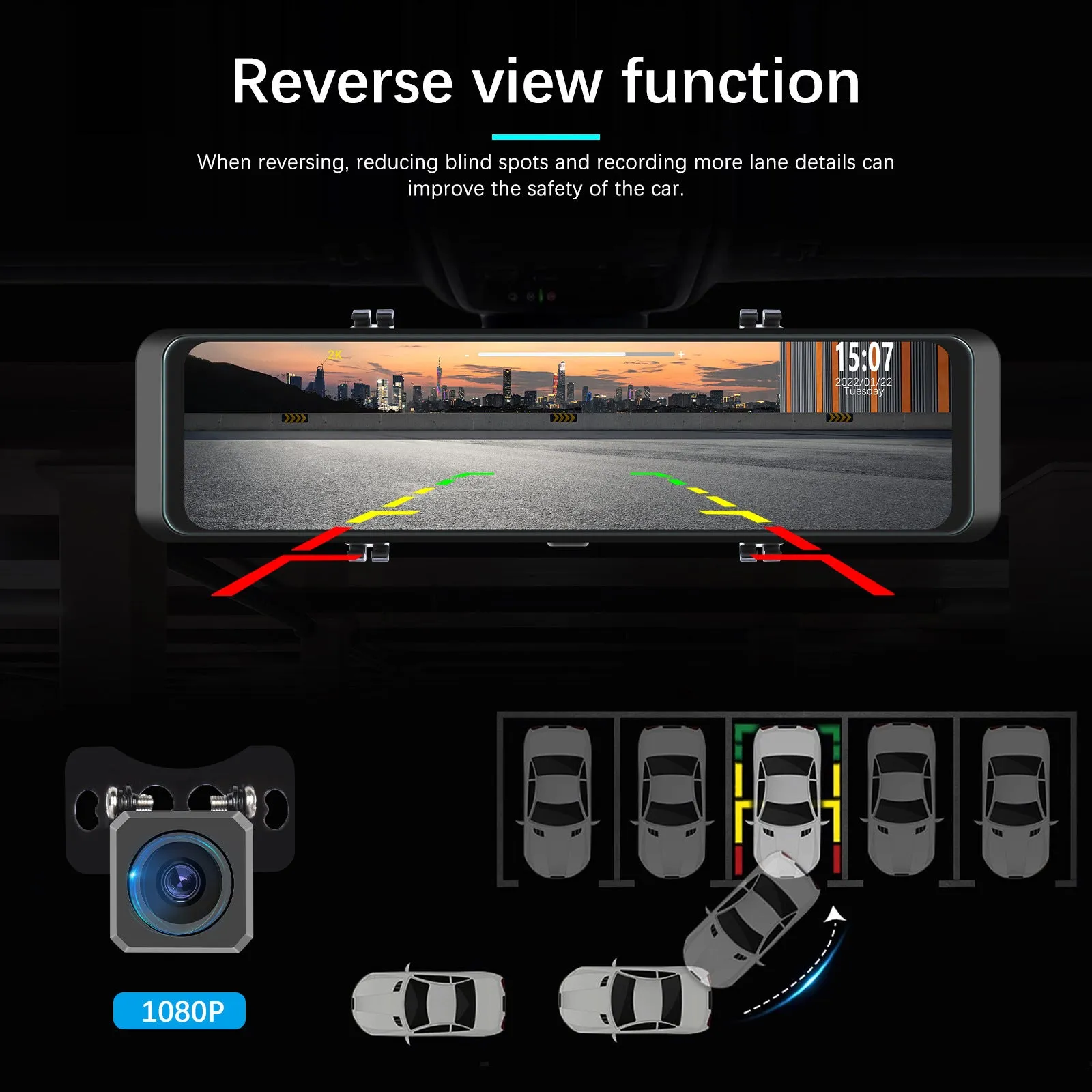 10.88 Inch 2k Mirror Dash Cam Backup Camera Front Rear Dual