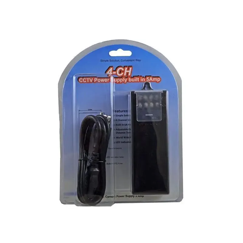 110 Volt AC to 12 Volt DC 5 Amp 4-Channel Power Supply for CCTV Camera