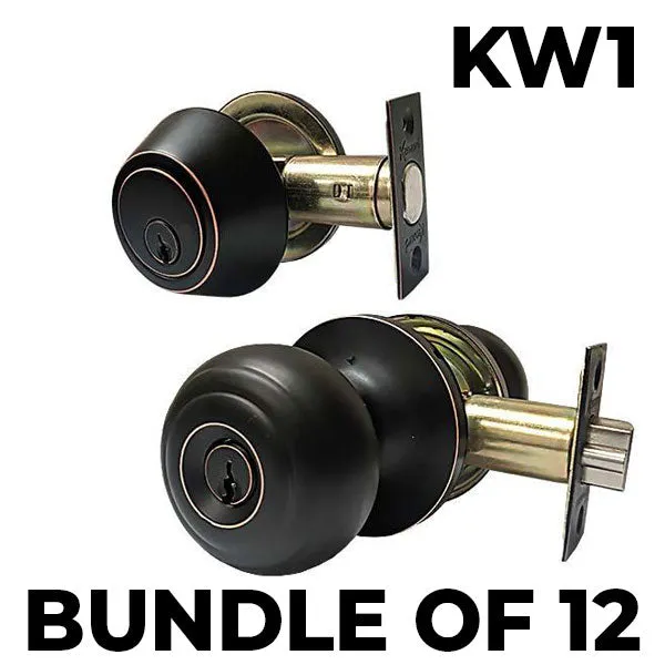 12 x Premium Combo Lockset - Knob & Deadbolt - Oil Rubbed Bronze - ORB - KW1 (BUNDLE OF 12)