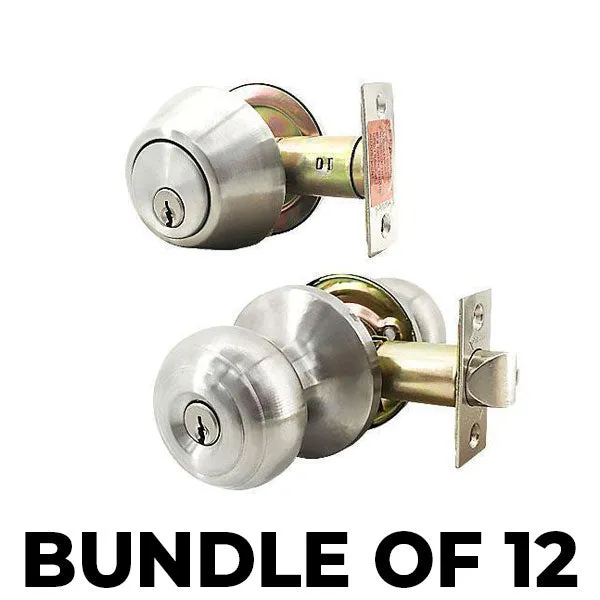 12 x Premium Combo Lockset - Knob & Deadbolt - Satin Silver - SS - KW1 (BUNDLE OF 12)