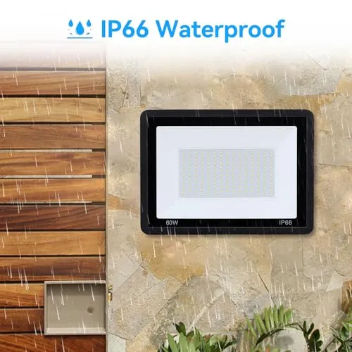 1Pack-60W LED Flood Light Outdoor,6600lm LED Work Light with 6FT US Plug,IP67 Waterproof Exterior Security Lights,6000K Daylight White Outside Floodlights Slim Design for Playground Yard Stadium