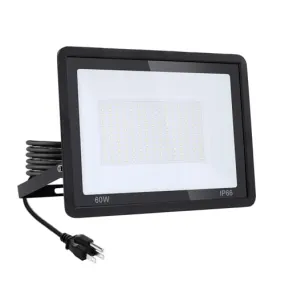 1Pack-60W LED Flood Light Outdoor,6600lm LED Work Light with 6FT US Plug,IP67 Waterproof Exterior Security Lights,6000K Daylight White Outside Floodlights Slim Design for Playground Yard Stadium