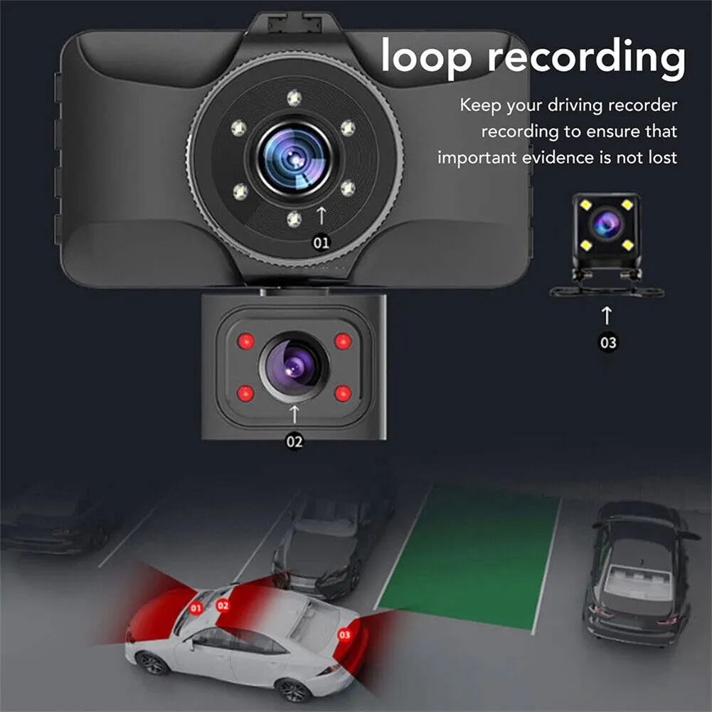 3 Channel Dash Cam Front Rear Inside 1080p Full High-Definition