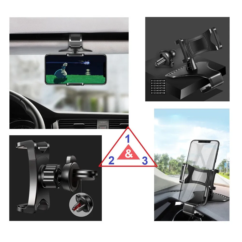 3 in 1 Car GPS Smartphone Holder: Dashboard / Visor Clamp   AC Grid Clip for BlackBerry Motion - Black