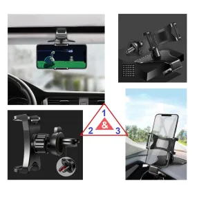 3 in 1 Car GPS Smartphone Holder: Dashboard / Visor Clamp   AC Grid Clip for BlackBerry Motion - Black