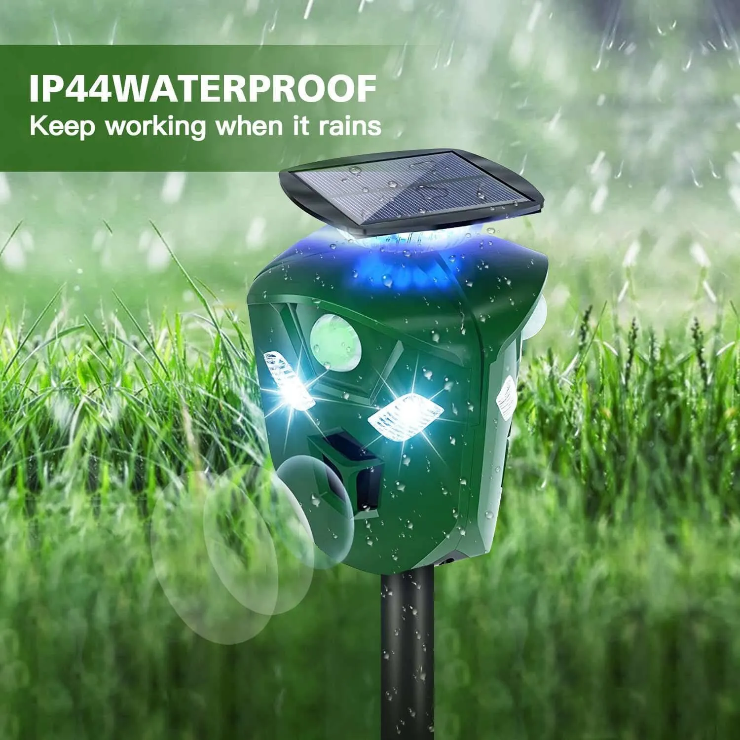360° Electric Solar Powered Ultrasonic Repeller with Motion Sensor LED Flashing Lights