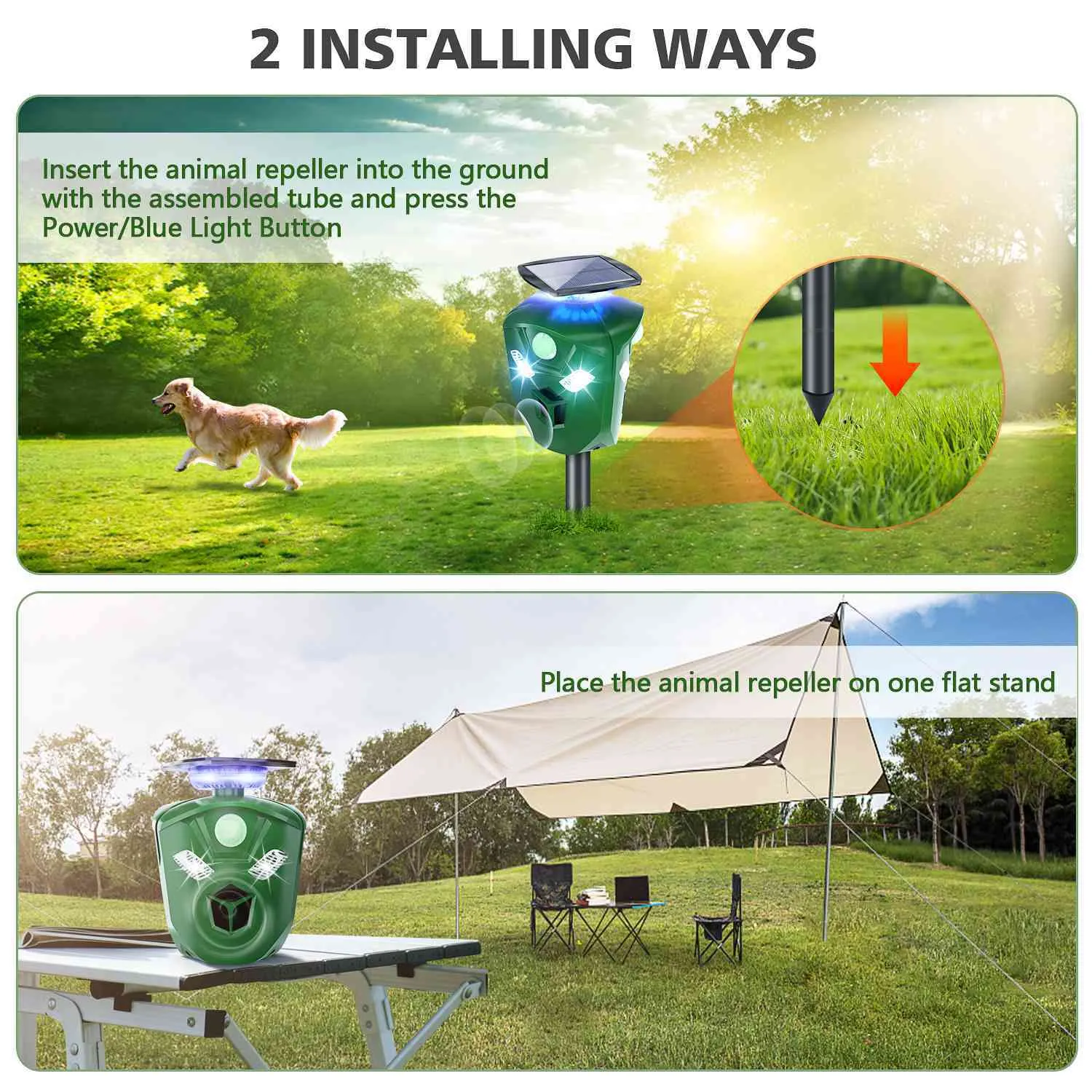 360° Electric Solar Powered Ultrasonic Repeller with Motion Sensor LED Flashing Lights