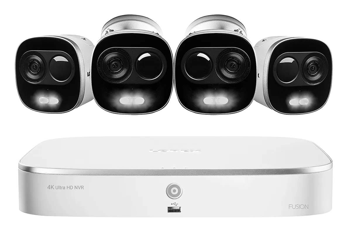 4K Ultra HD IP Camera System with 4 Active Deterrence Security Cameras, 130ft Night Vision