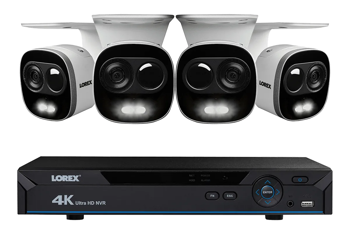 4K Ultra HD IP Camera System with 4 Active Deterrence Security Cameras, 130ft Night Vision