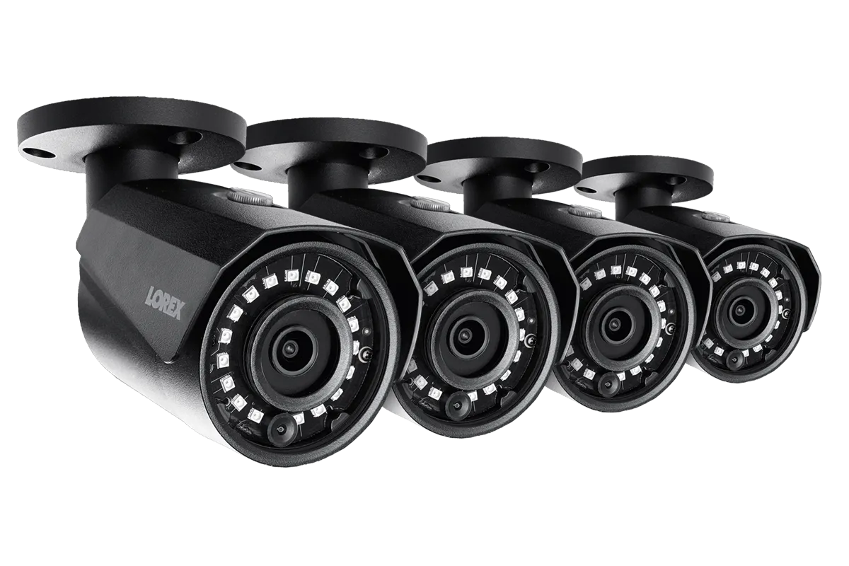 4MP Outdoor Metal Camera with 150FT Color Night Vision, HEVC, Black (4-pack)