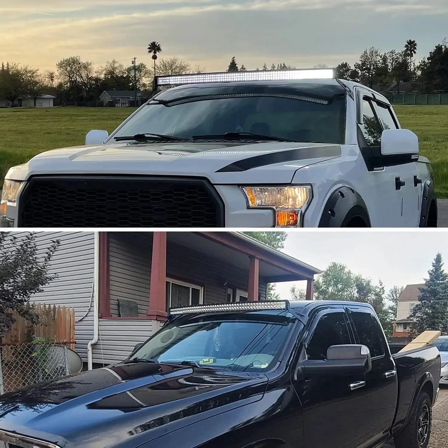 52 Inch Curved Light Bar Bracket at Upper Windshield Roof Cab for 2004-2018 Ford F150 & SVT Raptor (Pair)
