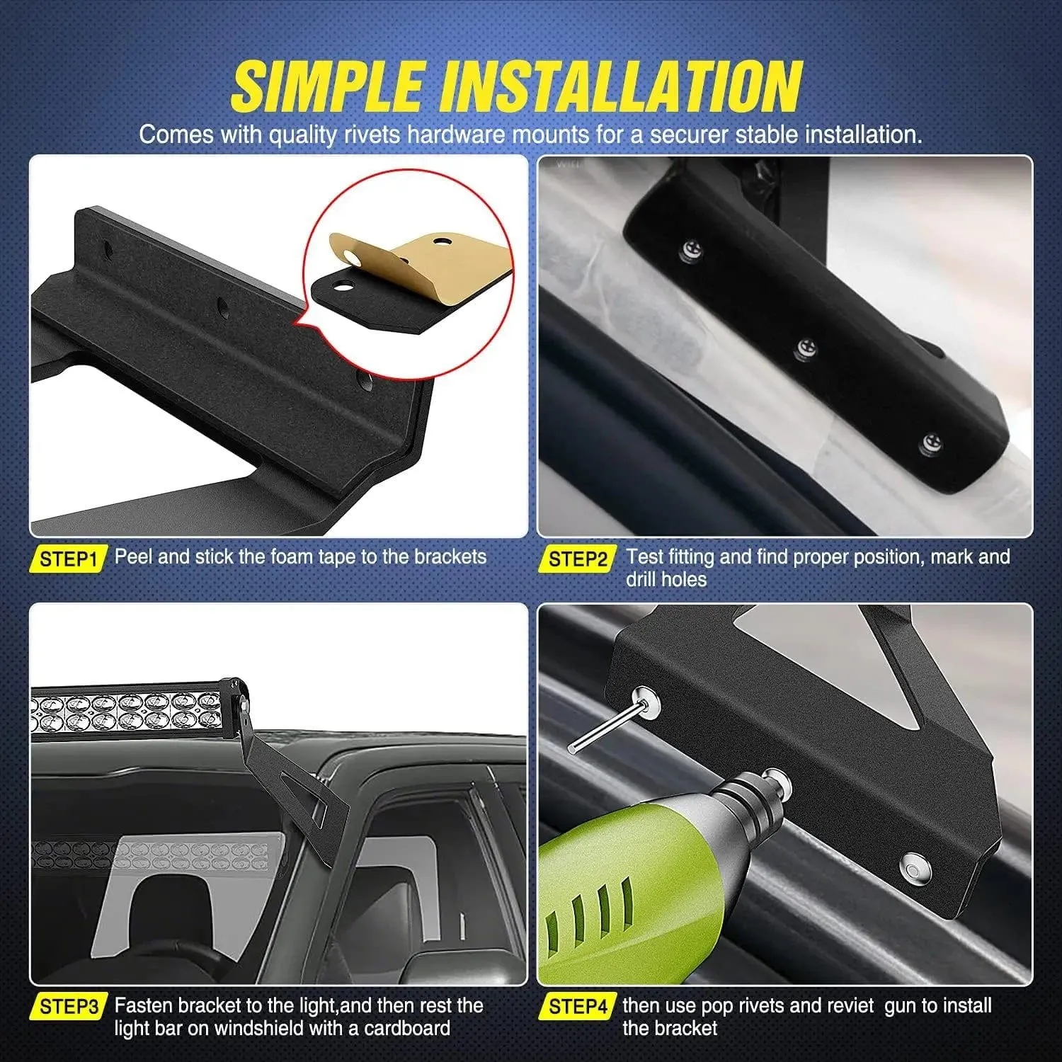 52 Inch Curved Light Bar Bracket at Upper Windshield Roof Cab for 2004-2018 Ford F150 & SVT Raptor (Pair)