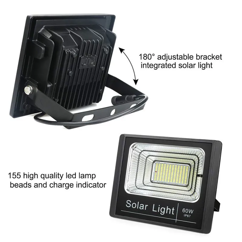 60W Outdoor Solar Panel And Led Flood Light With Remote Control