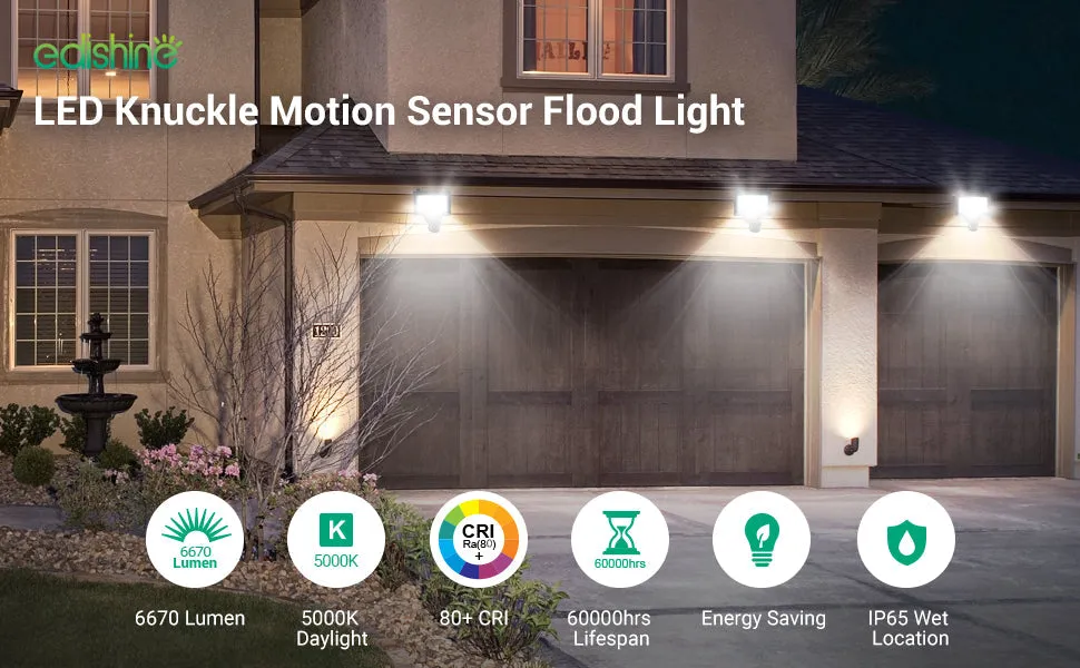 65W LED Security Lights Motion Sensor Outdoor Light, 6670LM Dusk to Dawn Flood Light, 3 Modes, 5000K, IP65 Waterproof, Exterior Flood Light for Garage, Yard-HHSL04A1