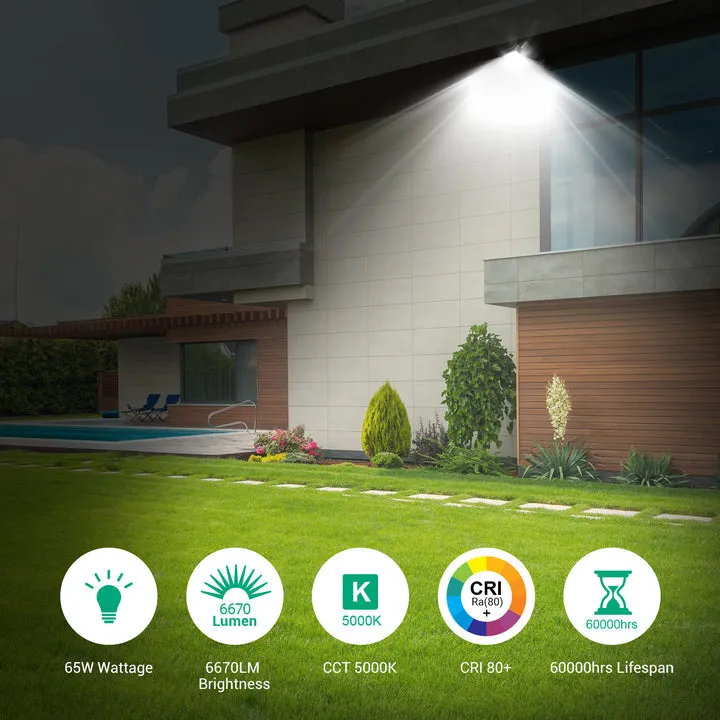 65W LED Security Lights Motion Sensor Outdoor Light, 6670LM Dusk to Dawn Flood Light, 3 Modes, 5000K, IP65 Waterproof, Exterior Flood Light for Garage, Yard-HHSL04A1