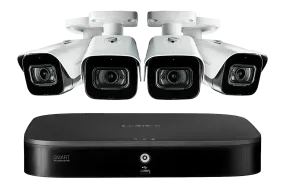 8-Channel System with Four 4K (8PM) Outdoor Cameras featuring Listen-In Audio, Smart Motion Detection and Color Night Vision