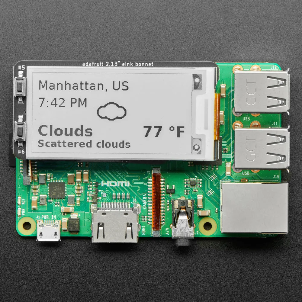Adafruit 2.13" Monochrome E-Ink Bonnet for Raspberry Pi