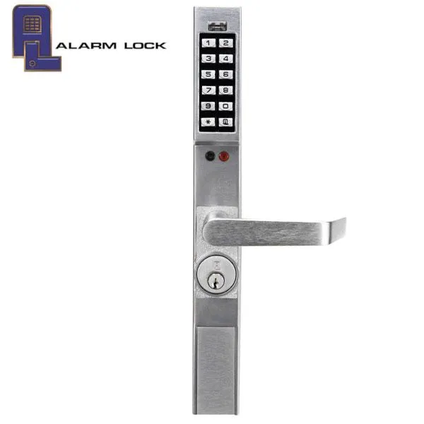 Alarm Lock Trilogy - DL1300ET - Narrow Stile Keypad Lever Lock Exit Trim w/ Audit Trail - 26D - Satin Chrome - Grade 1