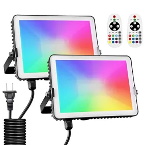 Albrillo 30W RGB LED Flood Light, Color Changing Floodlight 100W Equivalent, 11 Colors 4 Modes, IP66 Waterproof, Dimmable and Timing, Outdoor for Halloween Party Landscape Stage Lighting, 2 Pack