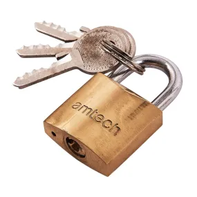 Amtech Brass Padlock Heavy Duty Steel Shackle 3 Keys