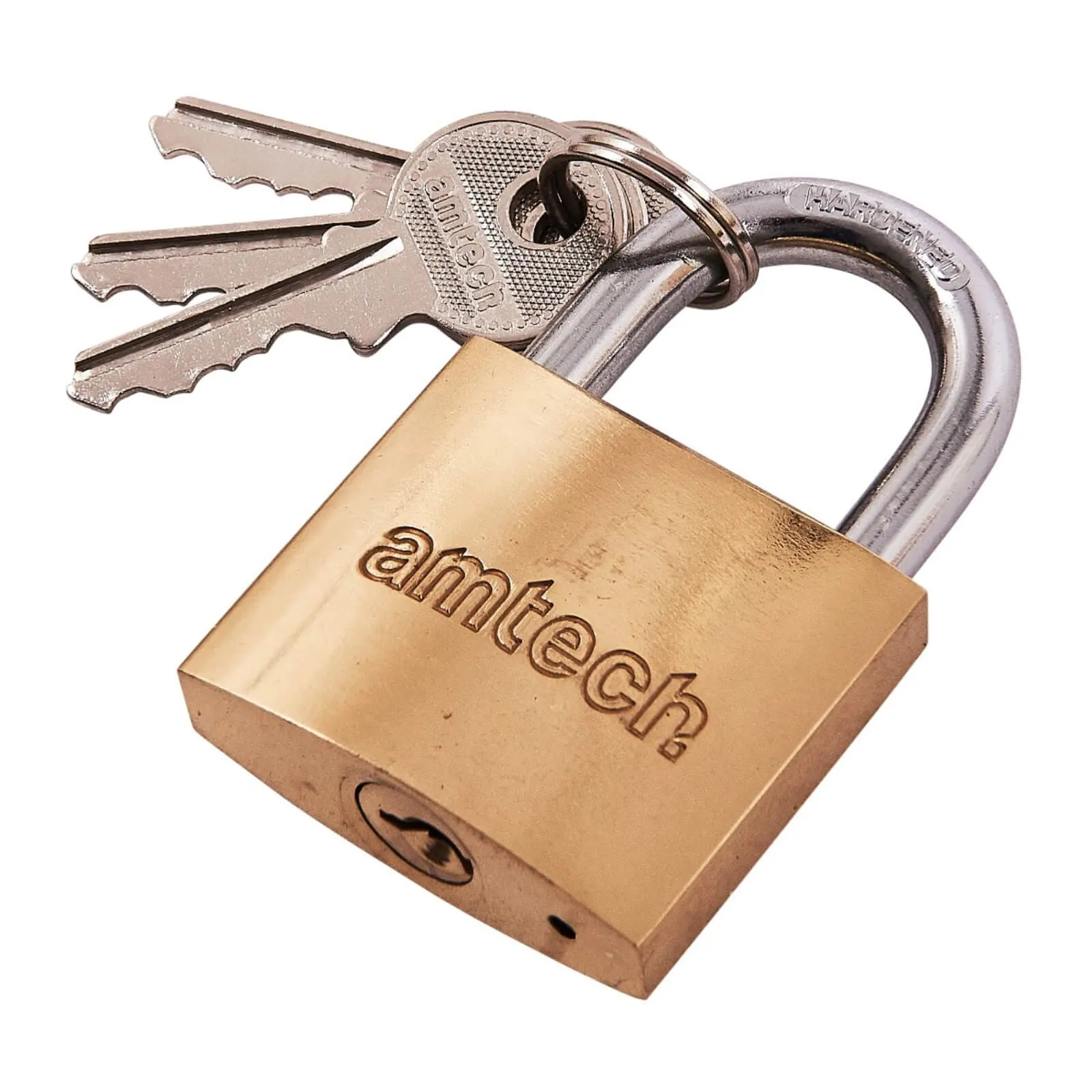 Amtech Brass Padlock Heavy Duty Steel Shackle 3 Keys