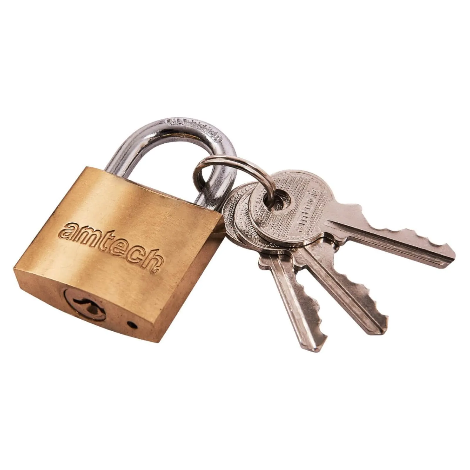 Amtech Brass Padlock Heavy Duty Steel Shackle 3 Keys