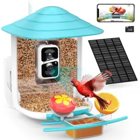 birdsnap® TUC- Smart Bird Feeder with Camera Solar Panel SD Card 4-in-1 Perch, 160°View 1080P Auto Detect & Notify, AI Identify 10000  Bird Watching Camera Wireless Outdoor for Bird Lover, Blue