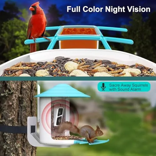 birdsnap® TUC- Smart Bird Feeder with Camera Solar Panel SD Card 4-in-1 Perch, 160°View 1080P Auto Detect & Notify, AI Identify 10000  Bird Watching Camera Wireless Outdoor for Bird Lover, Blue