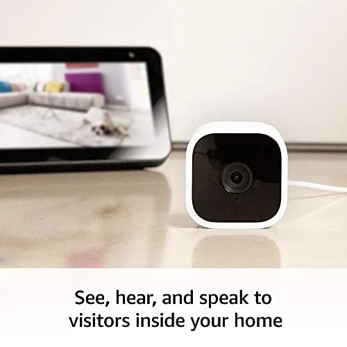 Blink Mini – Compact indoor plug-in smart security camera, 1080p HD video, night vision, motion detection, two-way audio, easy set up, Works with Alexa – 3 cameras (White)