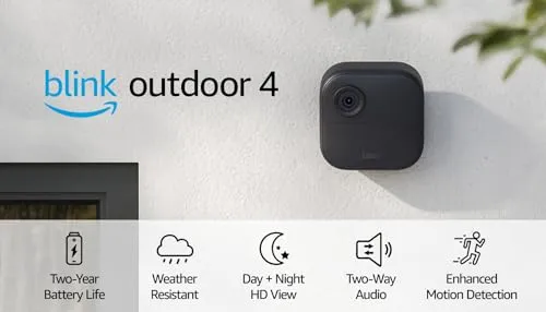 Blink Outdoor 4 (4th Gen)   Blink Mini – Smart security camera, two-way talk, HD live view, motion detection, set up in minutes, Works with Alexa – 6 camera system   Mini (Black)
