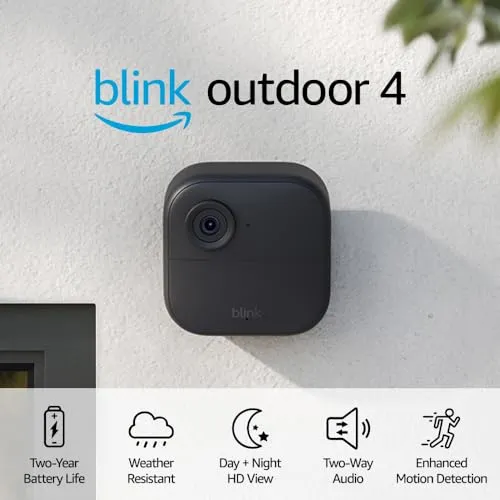 Blink Outdoor 4 (4th Gen)   Blink Mini – Smart security camera, two-way talk, HD live view, motion detection, set up in minutes, Works with Alexa – 6 camera system   Mini (Black)