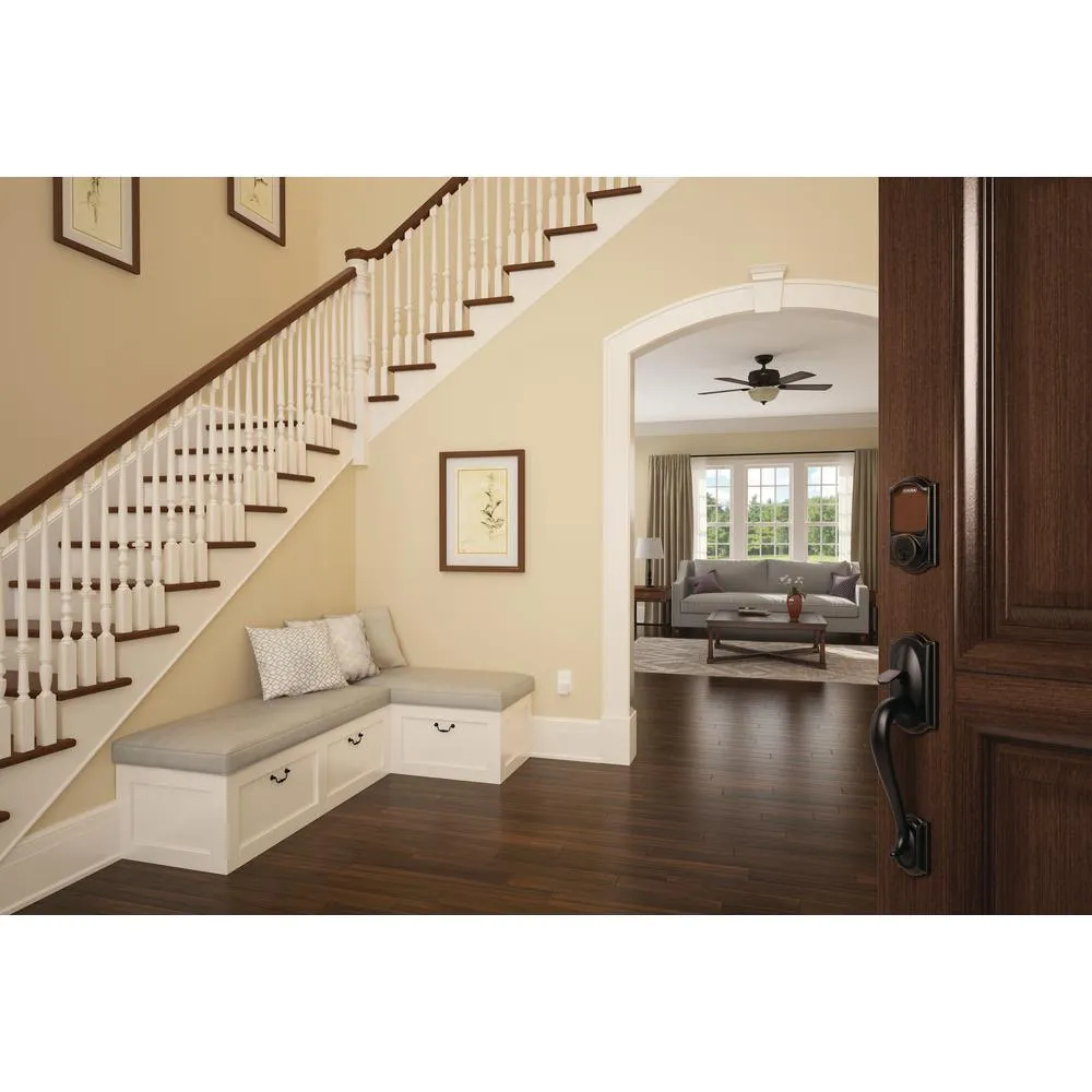 Camelot Aged Bronze Sense Smart Deadbolt and Camelot Handleset with Accent Lever with Camelot Trim