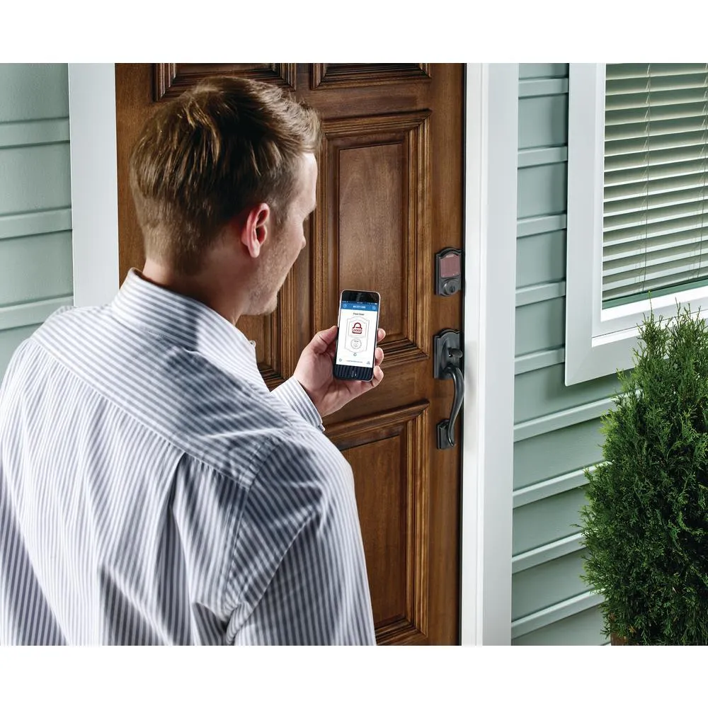 Camelot Aged Bronze Sense Smart Deadbolt and Camelot Handleset with Accent Lever with Camelot Trim