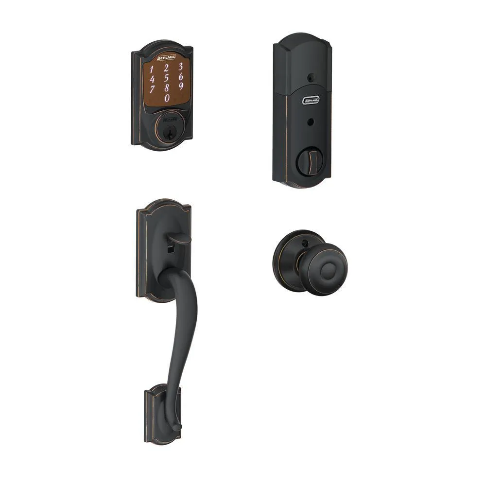 Camelot Aged Bronze Sense Smart Door Lock with Georgian Knob Door Handleset