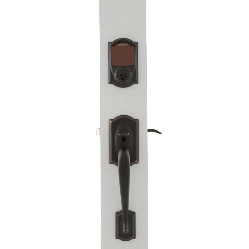 Camelot Aged Bronze Sense Smart Door Lock with Left Handed Accent Lever Door Handleset