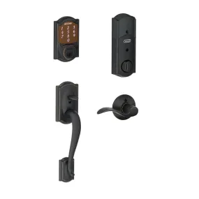 Camelot Aged Bronze Sense Smart Lock with Accent Lever Door Handleset