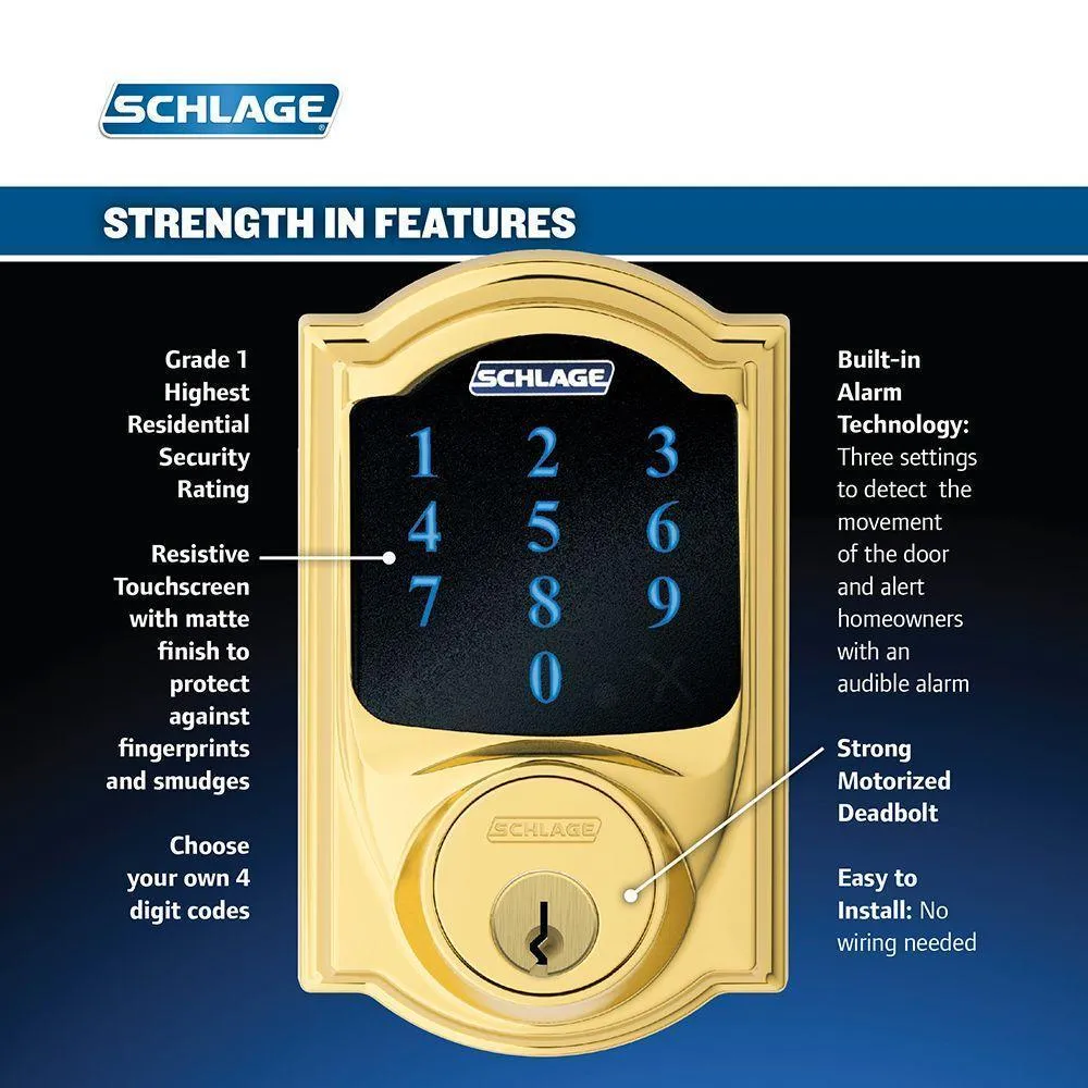 Camelot Bright Brass Connect Smart Door Lock with Alarm