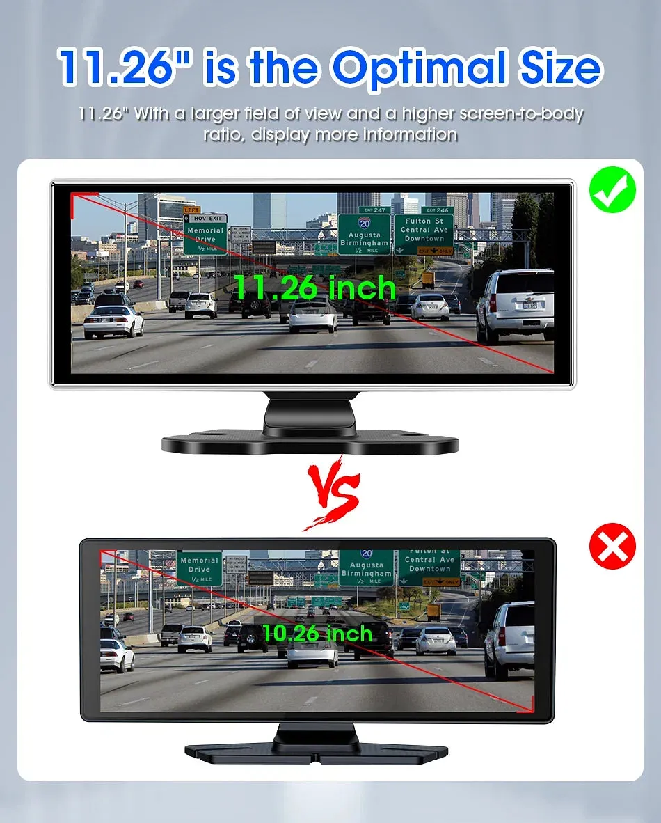Color Name: Black, Sd Card Memory: 16g - 11.26" 4K Dash Cam Rear