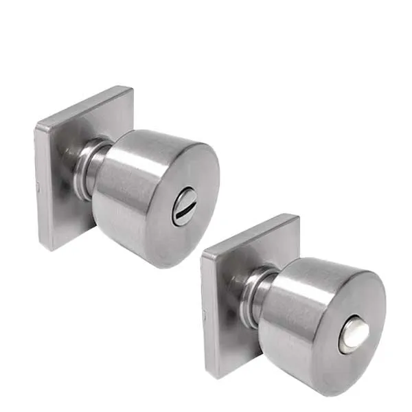 Contemporary Flat Ball Door Knob Set - Privacy - Square Rose - Satin Nickel - Grade 3