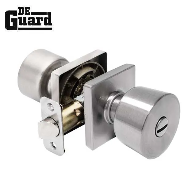 Contemporary Flat Ball Door Knob Set - Privacy - Square Rose - Satin Nickel - Grade 3