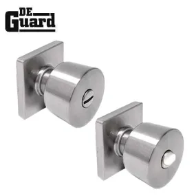 Contemporary Flat Ball Door Knob Set - Privacy - Square Rose - Satin Nickel - Grade 3