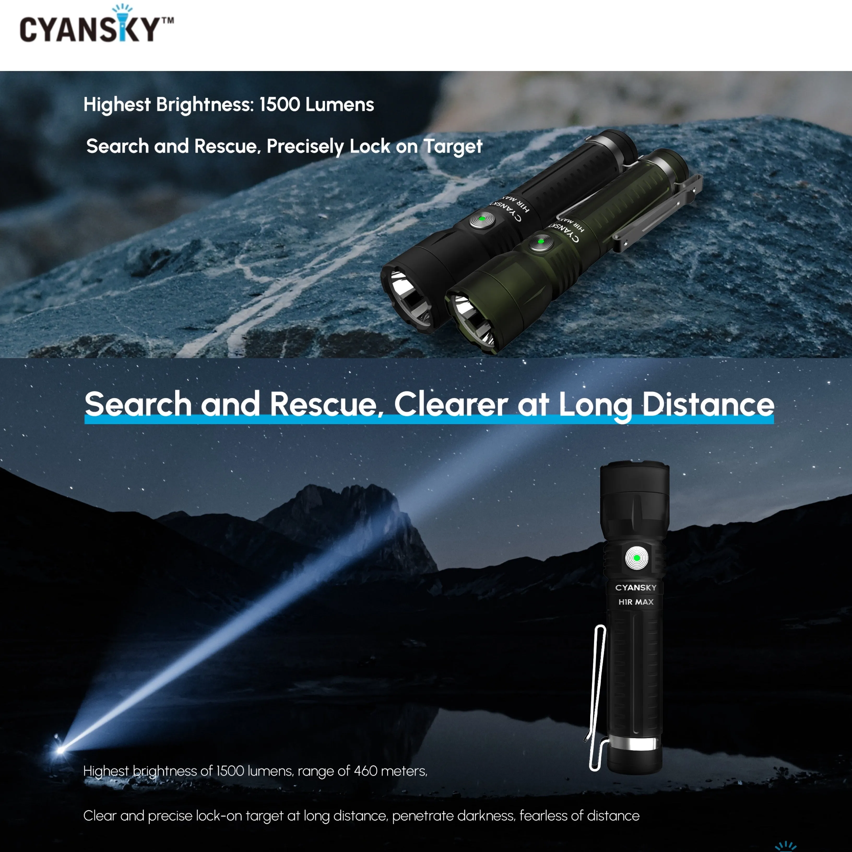 Cyansky H1R MAX Multifunctional Searchlight 1500 Lumens 460M