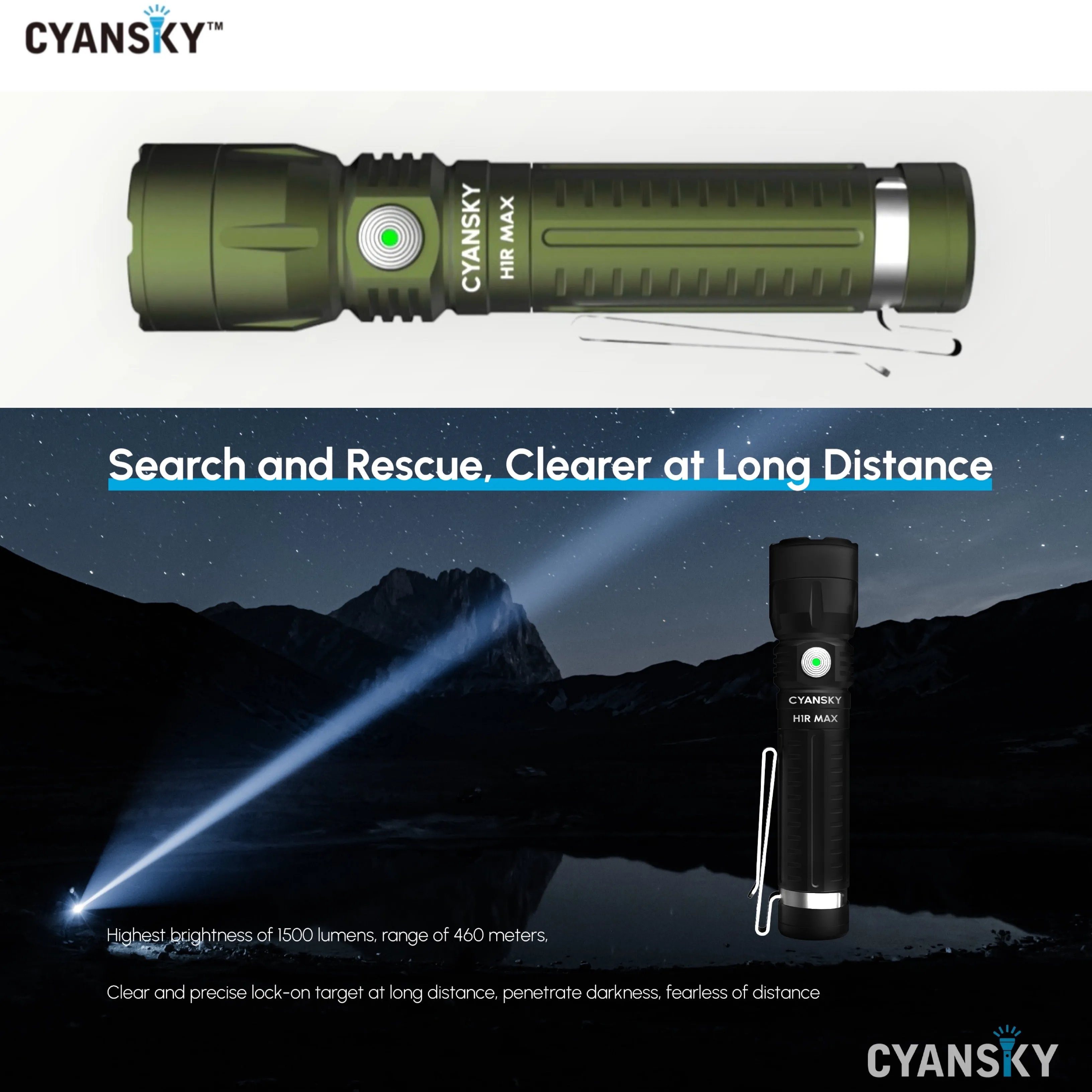 Cyansky H1R MAX Multifunctional Searchlight 1500 Lumens 460M