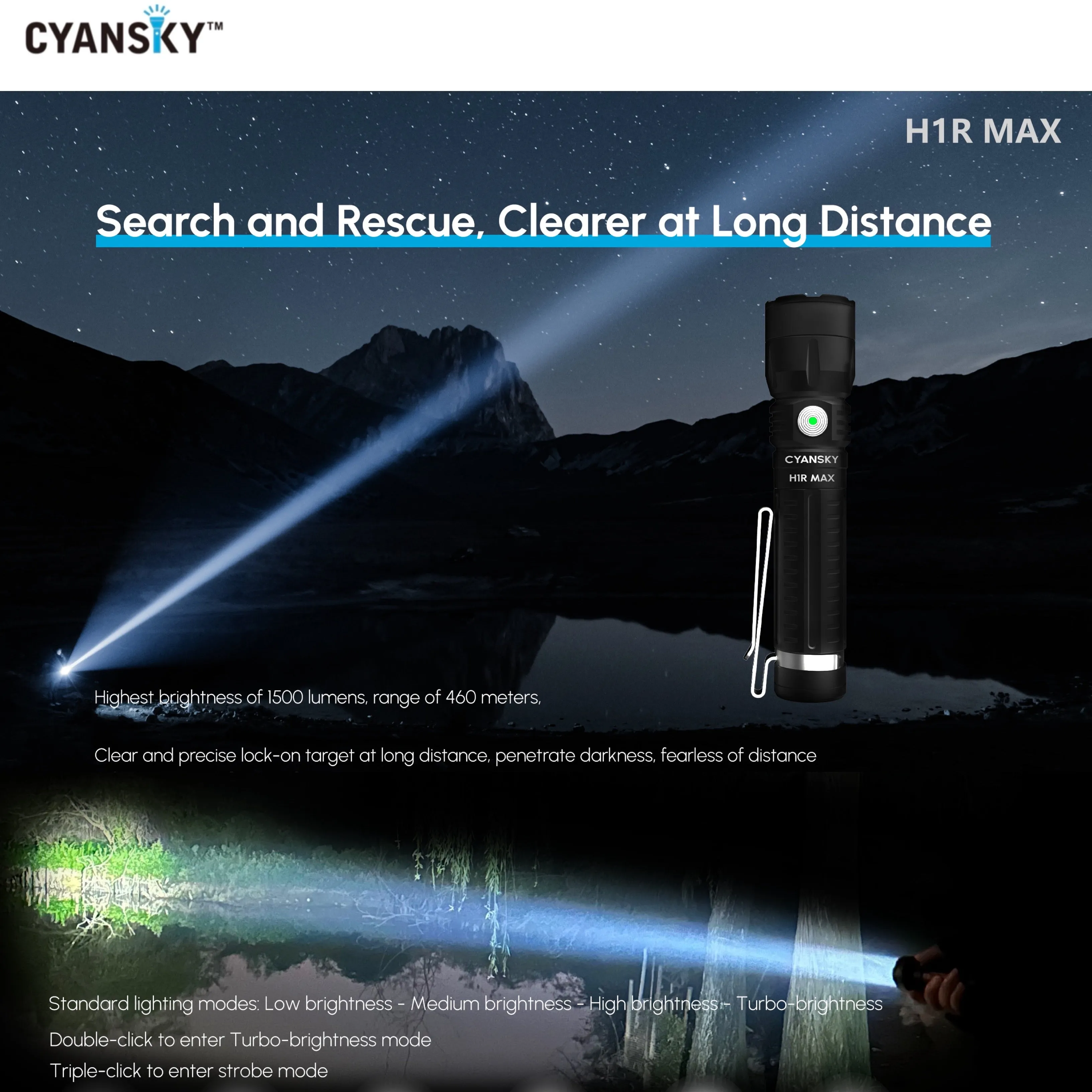 Cyansky H1R MAX Multifunctional Searchlight 1500 Lumens 460M